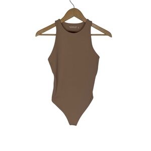 Abercrombie & Fitch Soft AF High Neck Sleeveless‎ Tank Bodysuit Nude Cut Out S